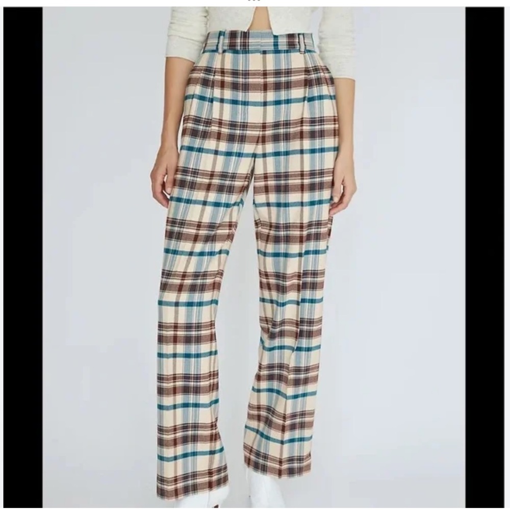 Aritzia Wilfred Effortless Pant Plaid Conway Birch/Suave Green